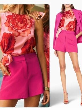 Milly Aria Cady Button Shorts Pink Tailored Trouser Shorts Size 4 NWOT $245